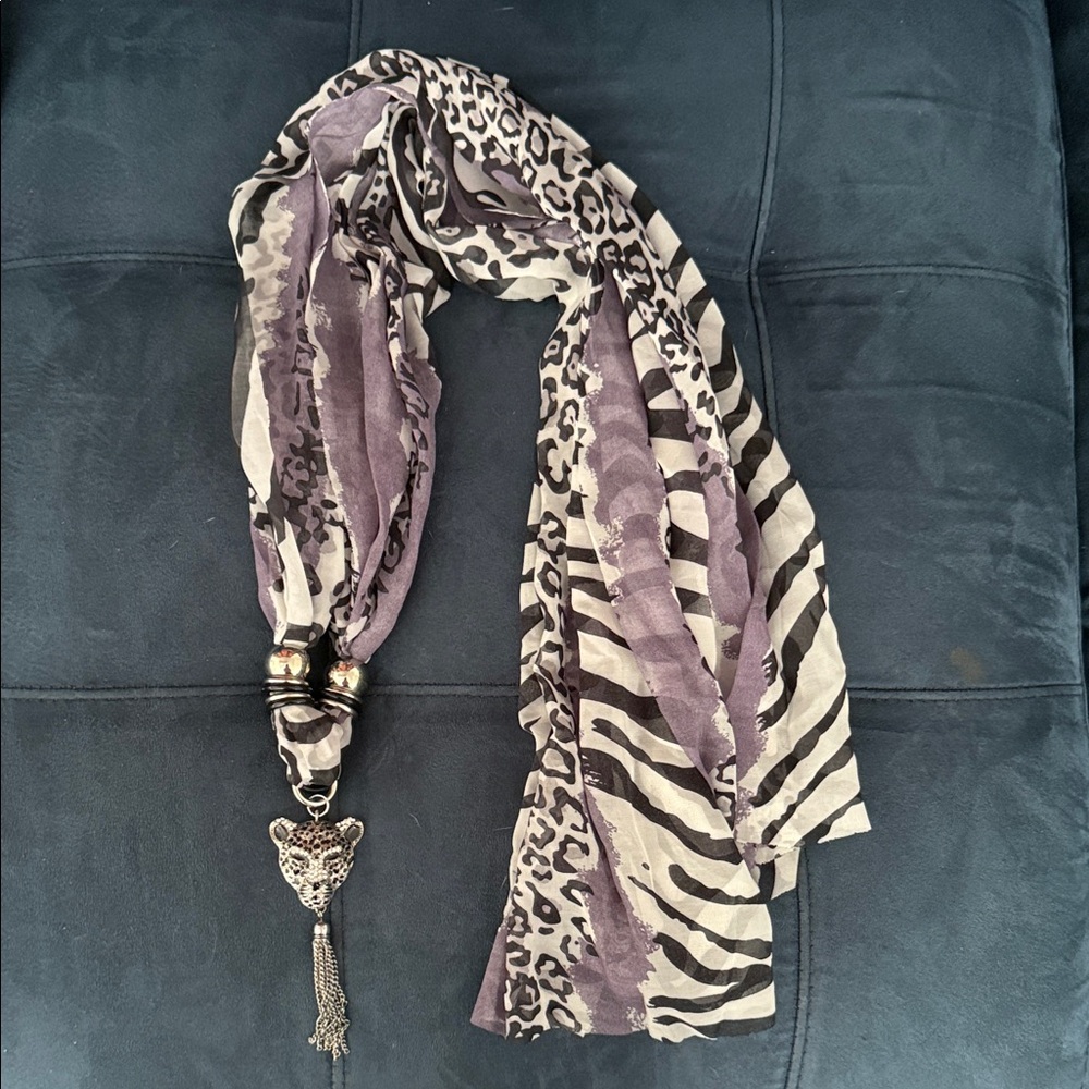 Leopard Print Purple and Black Scarf
